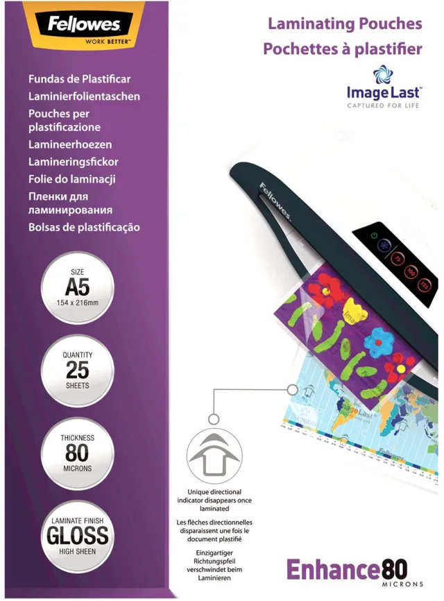 Fellowes lamineerhoes Enhance80 ft 154 x 216 mm, 160 micron (2 x 80 micron), pak van 25 stuks