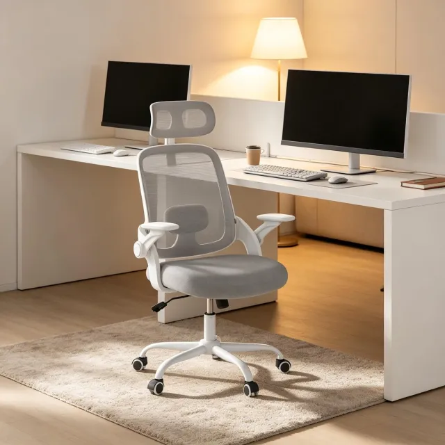 HAUSS SPOLE Bureaustoel Lichtgrijs Ergonomisch Met Netrug Hoofdsteun Verstelbare Armleuningen Lendensteun Hoogteverstelling Wielen Voor Kantoor LIGHT GREY
