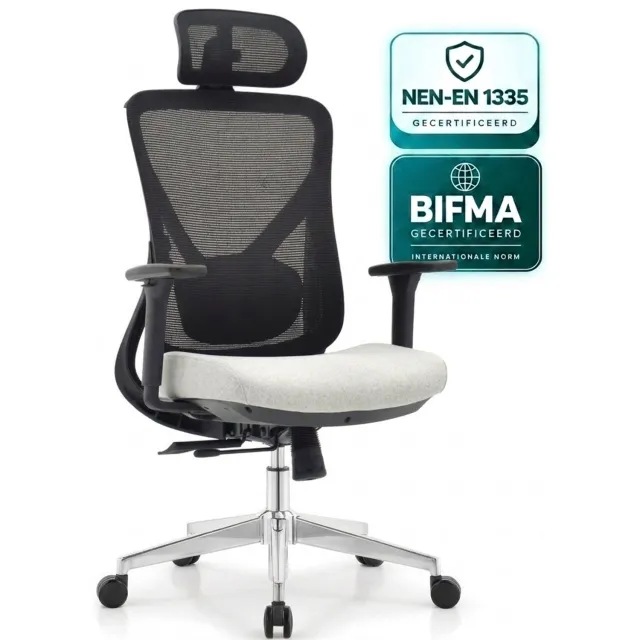 OfficeSense OS130 Ergonomische Bureaustoel – Mesh Office Chair – Met 3D Armleuningen – Lendensteun – Gamestoel – Grijs – Volwassenen