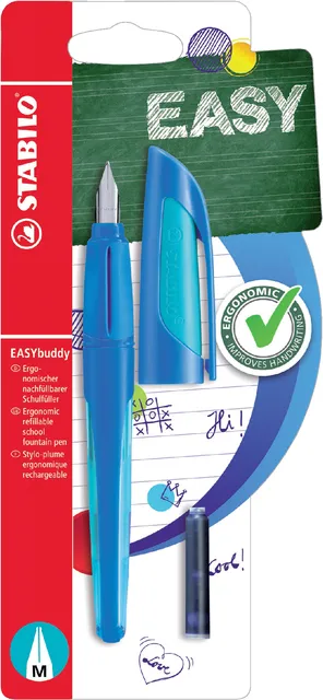 Stabilo Vulpen STABILO Easybuddy rechts medium donkerblauw/lichtblauw blister