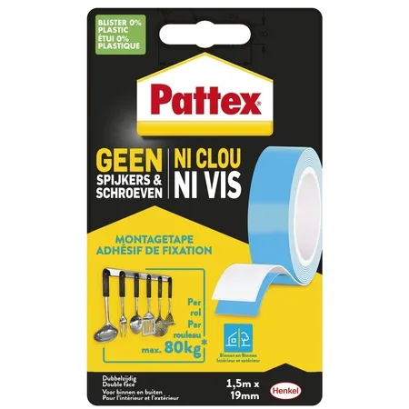Pattex Plakband Pattex Super montage 20kg dubbbelzijdig voor binnen