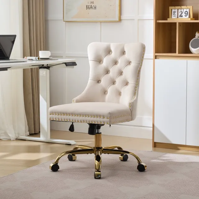 Zubaliya office chair，Ergonomische bureaustoel, draaibare bureaustoel voor binnen, in hoogte verstelbaar, Bureaustoel voor volwassenen lichtbruin