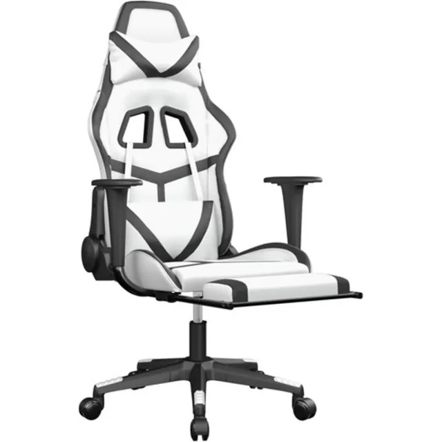 vidaXL Massage - gamestoel - met - voetensteun - kunstleer - wit - en - zwart wit en zwart