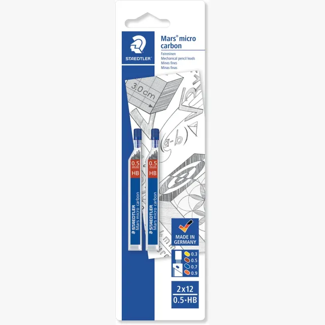 Staedtler Mars micro potloodstiften, 0,5 mm, HB, blister van 2 etuis van 12 stuks zwart