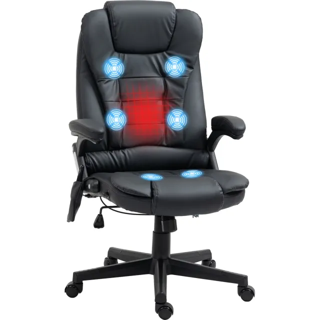 Homona Bureaustoel met massage- en warmtefunctie - In hoogte verstelbaar - Met afstandsbediening - 70 x 70 x 111-121 cm - Zwart