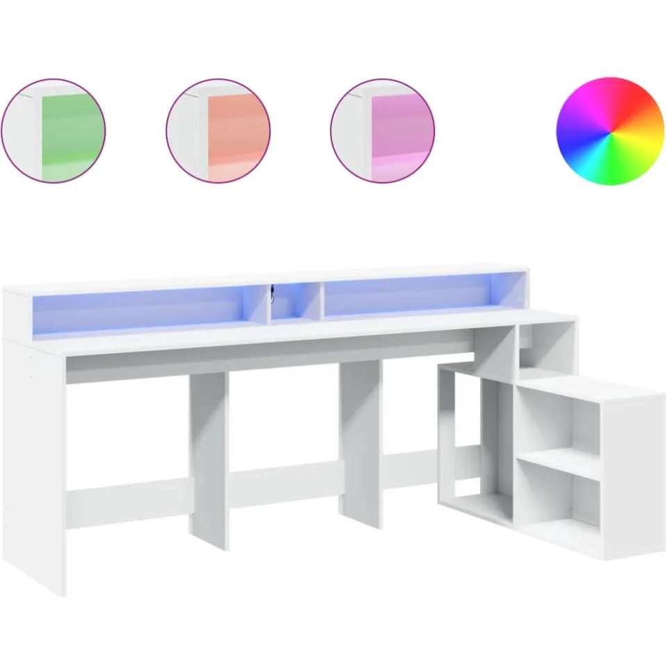 vidaXL Bureau met LED-verlichting 200x104x91 cm bewerkt hout wit, foto 3