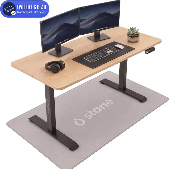Stane Zit Sta Bureau Elektrisch Verstelbaar - 2-Delig Blad - Incl. Kabelgoot - 140 x 60 cm - Eiken