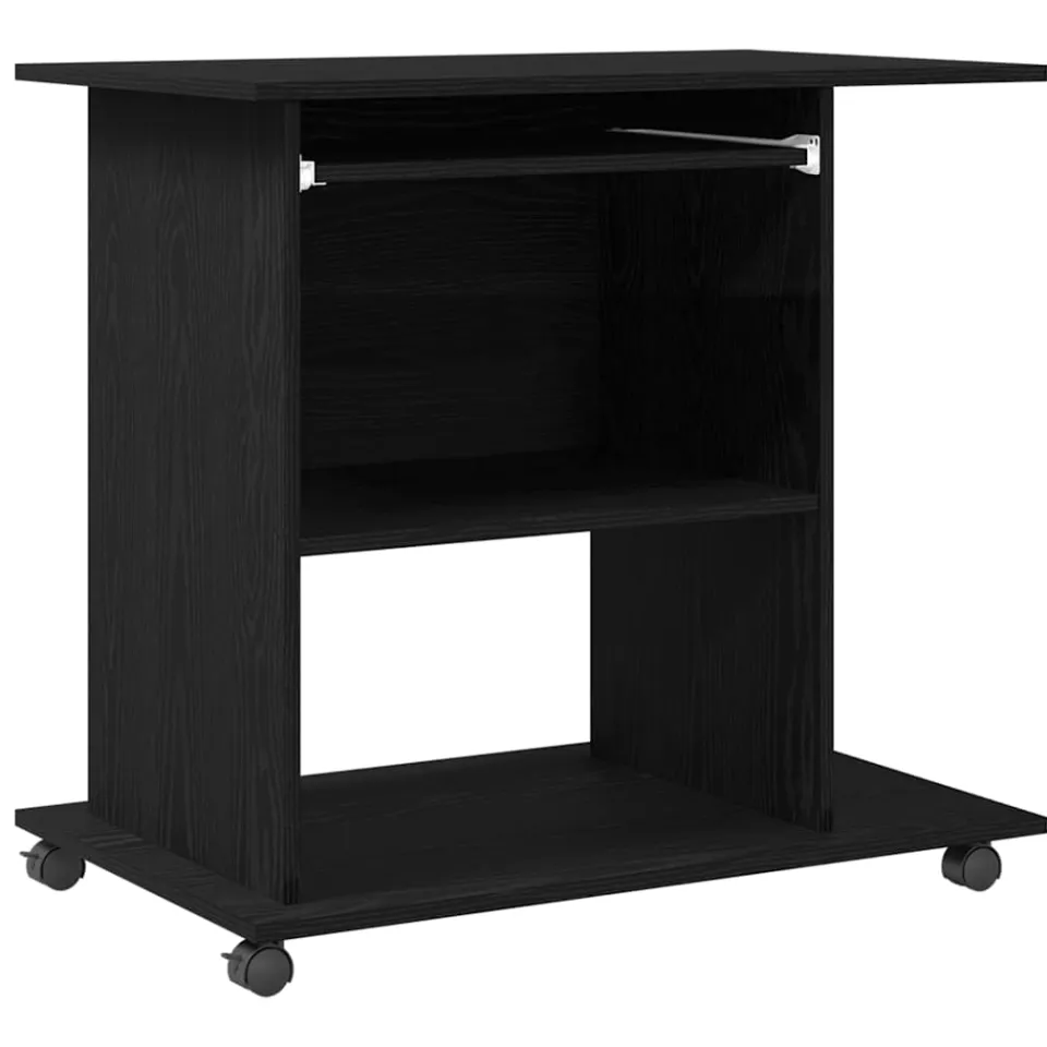 vidaXL Computerbureau Zwart Eiken 80x50x75 cm Bewerkt Hout