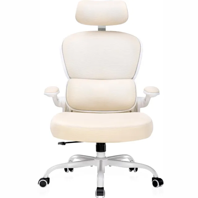 COMHOMA Bureaustoel Ergonomisch - Met 3D Steunen en Inklapbare Armleuning - Beige