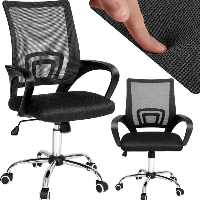 Tectake Bureaustoel - Draaistoel met Wielen - Bureaustoel met Lendensteun en Armleuningen - Ergonomische Bureaustoel - In Hoogte Verstelbare Computerstoel - Directiestoel met Kantelfunctie - Zwart