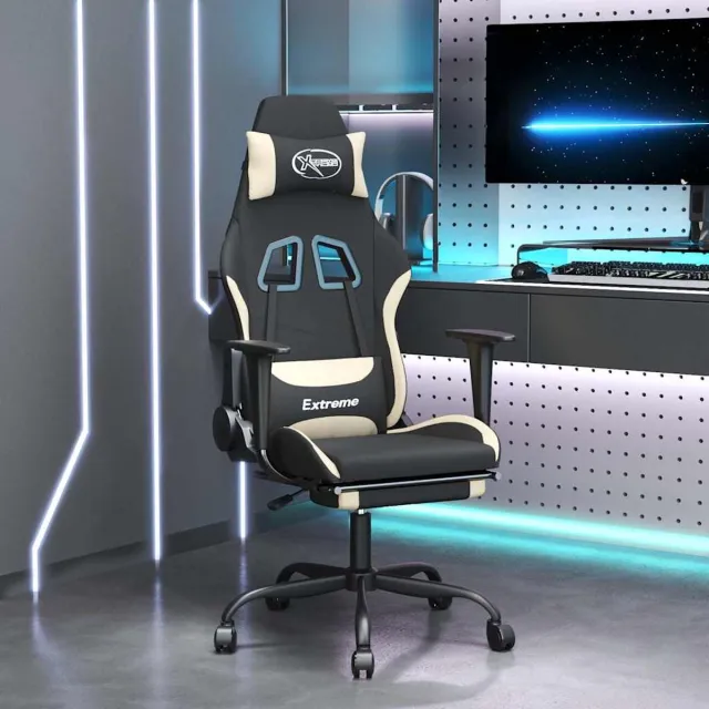 vidaXL Gamestoel - met - voetensteun - stof - zwart - en - crème zwart en crème