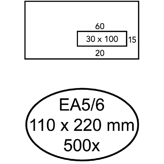 Hermes Envelop Hermes EA5/6 110x220mm venster 3x10rechts zelfklevend 500 stuks