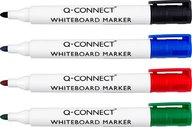 Q-CONNECT whiteboardmarker, in geassorteerde kleuren, doosje van 4 stuks blauw