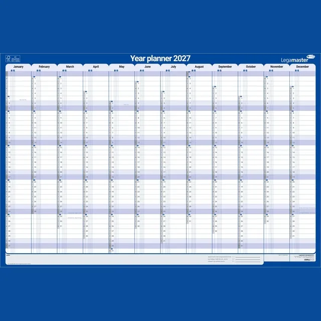 Legamaster Jaarplanner 2027 Legamaster 1 persoon 90x60cm horizontaal gelamineerd Engelstalig