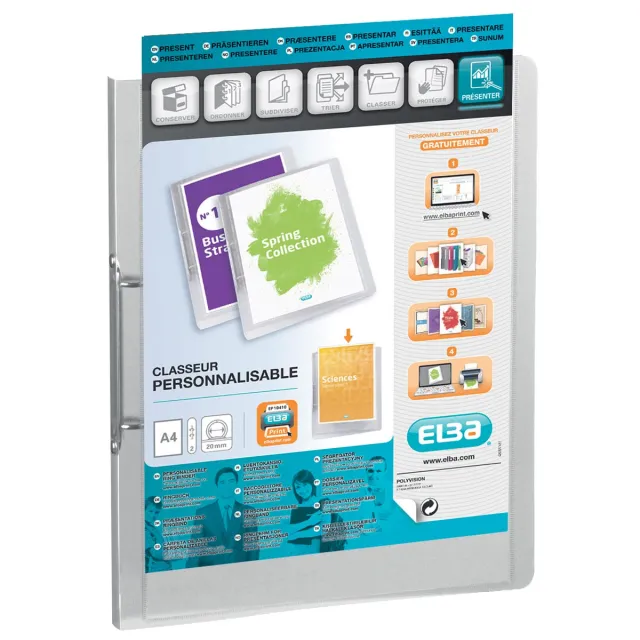 Oxford Polyvision personaliseerbare ringmap, formaat A4, uit PP, rug van 3 cm, 2 ringen, transparant