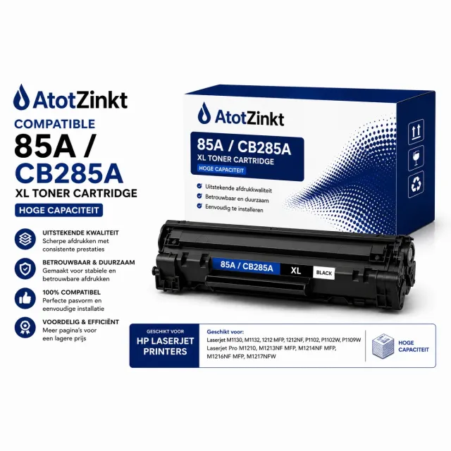 AtotZinkt Compatible XL Laser toner cartridge voor HP 85A / CE285A | Geschikt voor Laserjet M1130, M1132, 1212 MFP, 1212NF, P1102, P1102W, P1109W Laserjet Pro M1210, M1213NF MFP, M1214NF MFP, M1216NF MFP, M1217NFW Zwart
