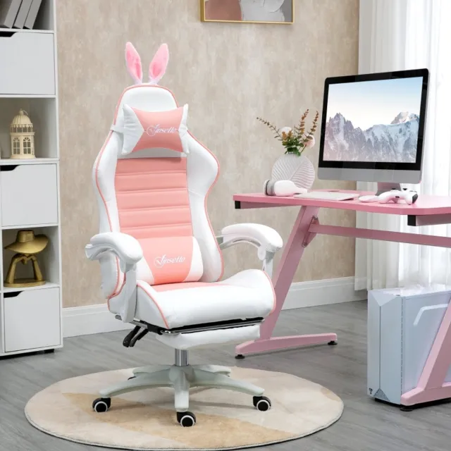 MODENUIT Gamingstoel 65 x 63 cm - Kantelbaar Met Voetsteun - Voor Gamekamer En Kantoor - Kunstleer - Roze