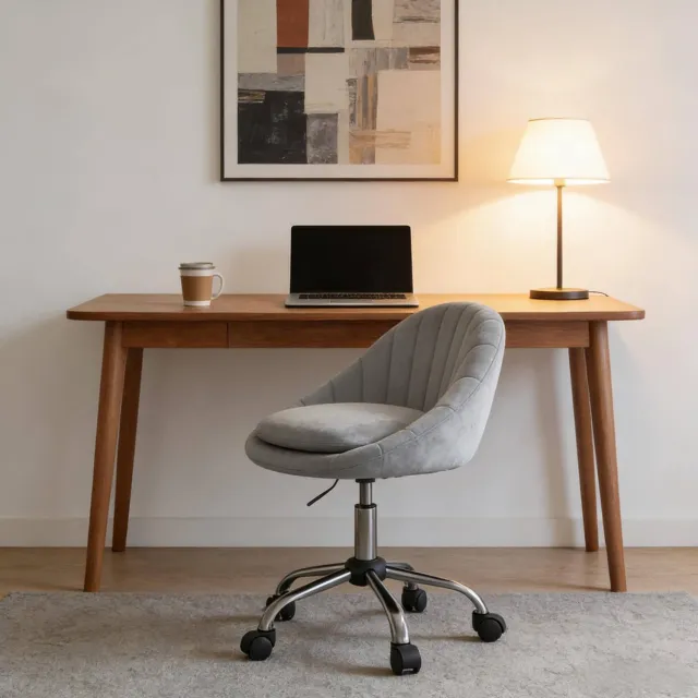 CHICFURN Bureaustoel - Hoogteverstelbaar - Met wielen - Lichtgrijs