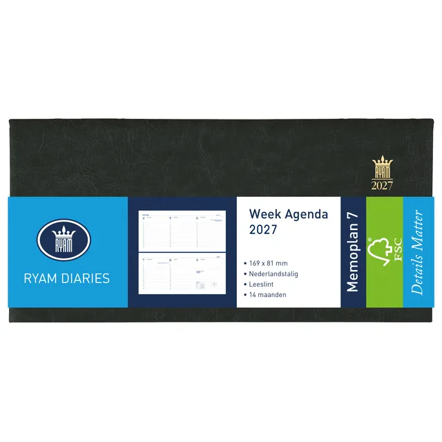 Ryam Agenda 2027 Ryam Memoplan 7 Mundior 7dagen/2pagina's landscape zwart
