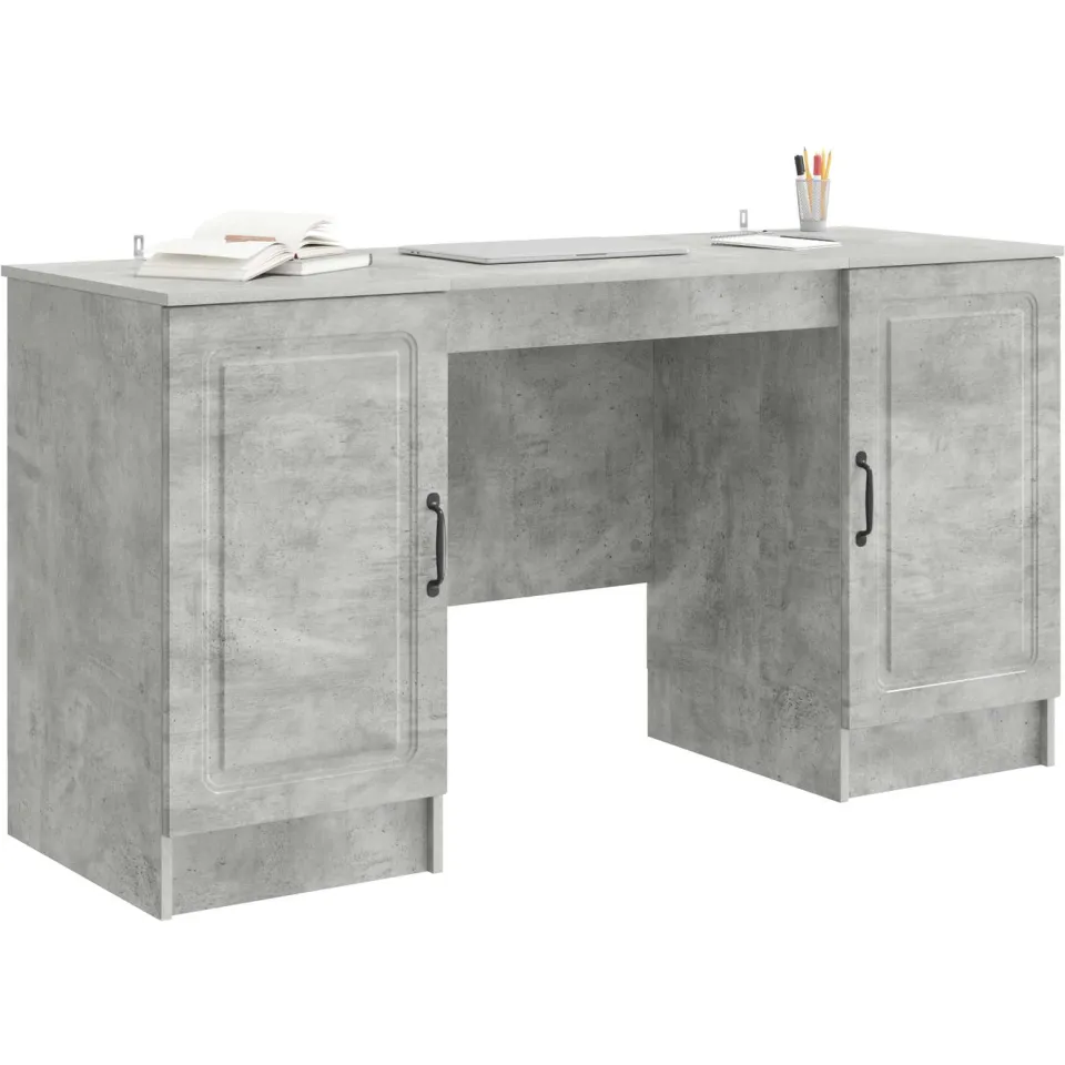 vidaXL Bureau Betongrijs 142,5 x 50 x 75 cm Bewerkt hout