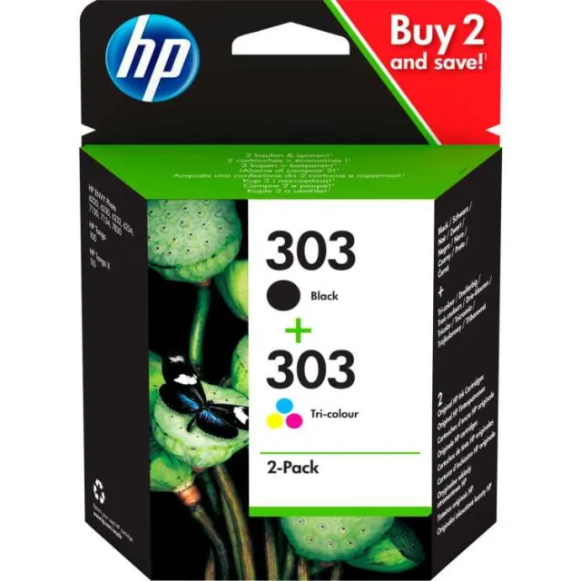 HP 303 zwarte/drie-kleuren inktcartridges - 2-pack