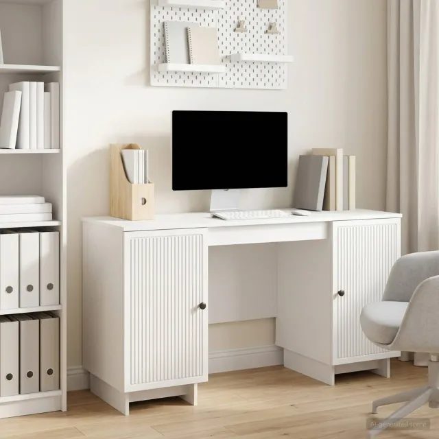 vidaXL Bureau Hoogglans Wit Bewerkt hout 142,5 x 50 x 75 cm, foto 2