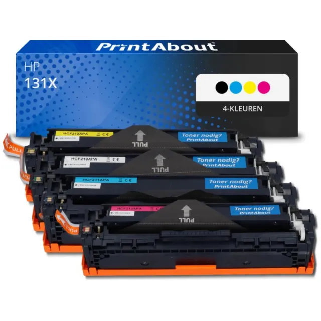 PrintAbout huismerk Toner 131X (CF210X) 4-kleuren Multipack Hoge capaciteit Geschikt voor HP