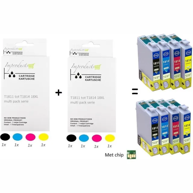 Improducts Inkt cartridges - Alternatief Epson 18XL 8 stuks Multi - 8 stuks