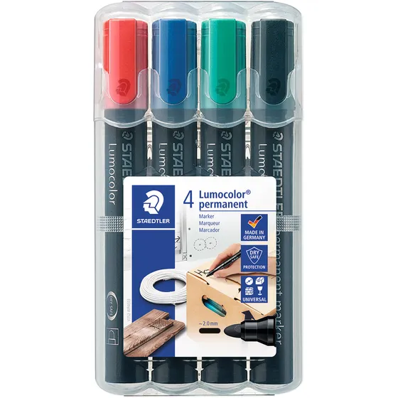 Staedtler Viltstift Staedtler 352 rond assorti 2mm set à 4 stuks assorti blauw
