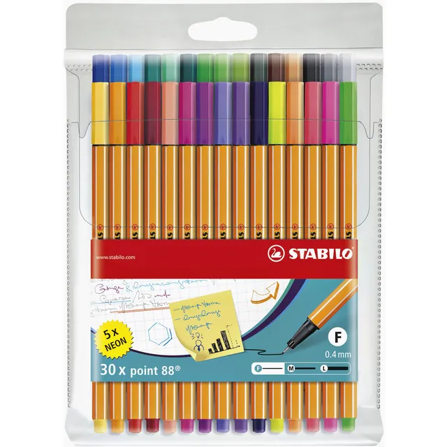 Stabilo Fineliner STABILO point 88/30 fijn assorti etui à 30 stuks