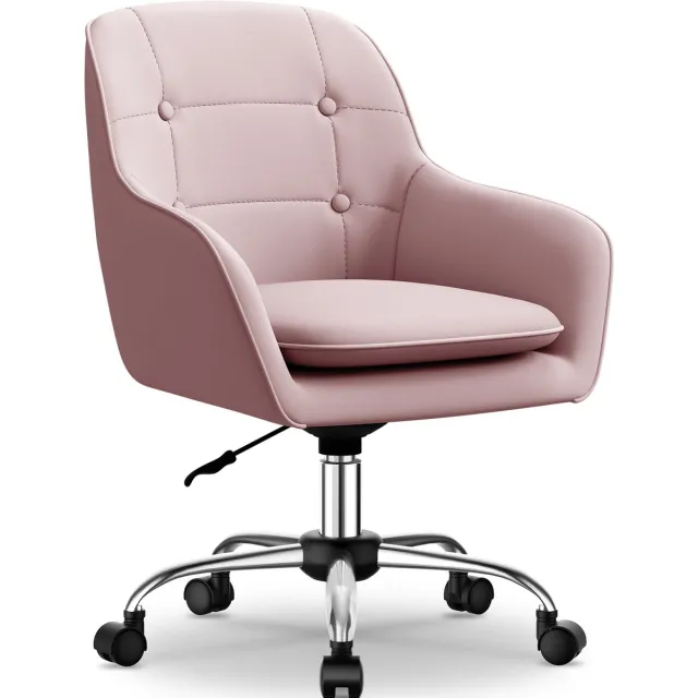 Hiaonyx Bureaustoel-Ergonomische bureaustoel-Eetkamerstoel-Draaistoel-360 graden draaibaar-Metalen onderstel-Roze
