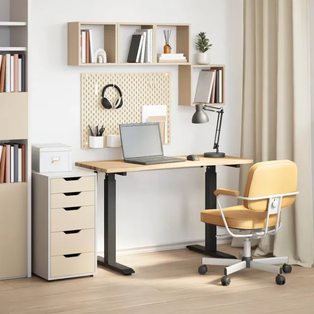vidaXL Bureau Zwart en natuurlijk 120 x 60 cm Massief Eikenhout, foto 2