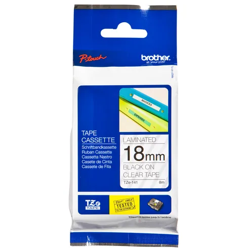 Brother Labeltape Brother P-touch TZe-141 standaard 18mm zwart op transparant