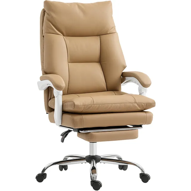 Homcom Office Chair-Kunstleder, Metall-65L x 76B x 113-121H cm-Braun Beige