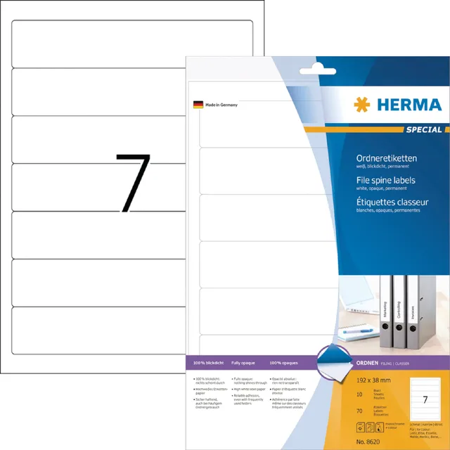 Herma Rugetiket HERMA 8620 smal 38x192mm zelfklevend wit