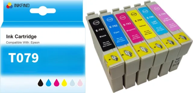 INKFIND T079 multipack 6 stuks T0791 T0792 T0793 T0794 T0795 T0796 Espon791 Epson 792 Epson T0791 793 794 795 796 geschikt voor Stylus Photo 1400 1500W P50 PX650 PX660 PX700W PX710FW PX720WD zwart x 1, cyaan x 1, magenta x 1, geel x 1, licht cyaan x 1, licht magenta x 1