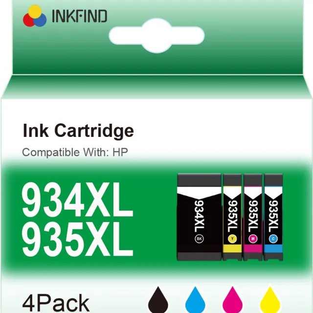 INKFIND 934XL 935XL Geschikt voor HP934 934 HP935 HP 935 HP934X 935X Inktcartridge - Hoge Capaciteit 4 -pack (1 x Zwart, 1 x Cyaan, 1 x Magenta, 1 x Geel) voor HP Officejet Pro 6230, HP Officejet Pro 6820, HP Officejet Pro 6830, HP OfficeJet Pro 6800 4 Pack - Zwart x 1, Cyaan x 1, Magenta x 1, Geel x 1