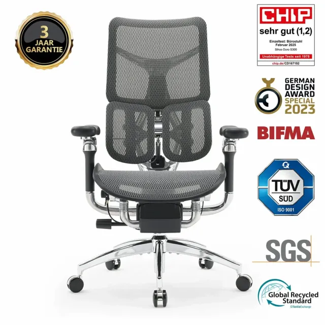 Sihoo Doro S300 Ergonomische Bureaustoel - 6D Armleuningen - Dynamisch Lendensteunsysteem - Schokabsorberend Veringssysteem - Vierassig Ondersteuningssysteem - Zero-Gravity Ervaring - BIFMA/SGS Gecertificeerd - 78x65x102cm——Zwart
