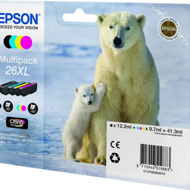 Epson 26XL inktcartridge zwart en drie kleuren high capacity 41.3ml 1-pack RF-AM blister Magenta