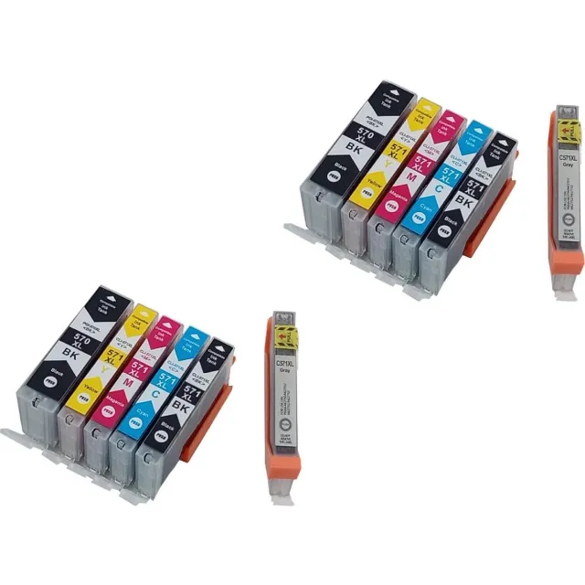 KATRIZ huismerk inkt Canon PGI570XL / CLI571XL (Met 571XL grijs) - Met chip | voor Canon Pixma MG 7700 / 7750/7751/ 7752/ 7753; Pixma TS8050/TS8051/TS8052/TS8053/TS9050/TS9055 | (12stuks) Zwart, Foto Zwart, Cyaan, Magenta, Geel, Grijs
