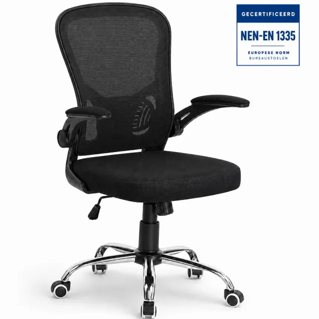 Infinity Goods Ergonomische Bureaustoel - Office Chair - 4D Lendensteun & Mesh - Opklapbare Armleuningen - Tot 150kg - NEN-EN1335 - Zwart Zwart Stof