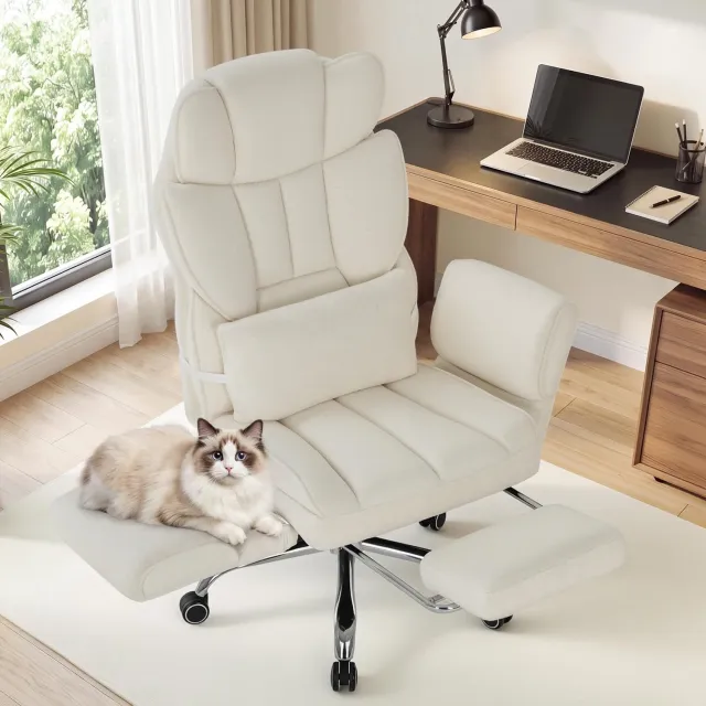 Warmara Bureaustoel - Ergonomische bureaustoel - Gaming stoel - Beige - 85cm x 65cm x 30cm Beige-03