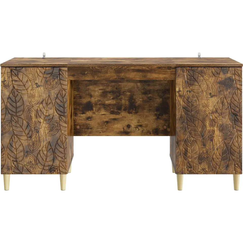 vidaXL Bureau Gerookt eiken 142,5 x 50 x 75 cm Bewerkt hout, foto 4