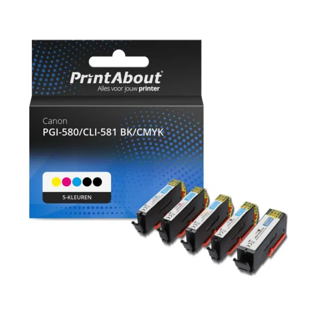 PrintAbout huismerk Inktcartridge PGI-580/CLI-581 BK/CMYK 5-kleuren Multipack Geschikt voor Canon