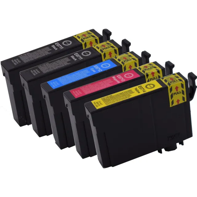 KATRIZ huismerk inkt voor|2x T0711 BK+ T0712 Cyan+ T0713 Magenta + T0714Yellow | ( 5stuks) - Met chip Zwart, Cyaan, Magenta, Geel
