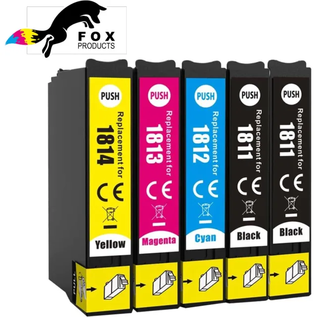 FoxProducts 18XL T18 18 XL - 5 stuks cartridge - geschikt voor Epson - XP-202 XP-205 XP-212 XP-215 XP -222 XP-225 XP-30 XP-302 XP-305 XP-312 XP-313 XP-315 XP-322 XP-325 XP-33 XP-402 XP-405 XP-412 XP-413 XP-415 XP-420 Cyan, Magenta, Yellow, Black