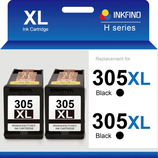 INKFIND 305XXL Extra Hoge Capaciteit (600 pagina's voor een zwarte inktcartridge met 5% dekking) Geschikt voor HP305 HP305XL HP 305 HP 305XL 3YM62AE Inktcartridge - 305XXL 2-pack Zwart 2-pack Zwart x 2