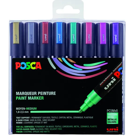 Posca Paintmarker Uni POSCA PC5M medium metallic assorti set à 8 stuks