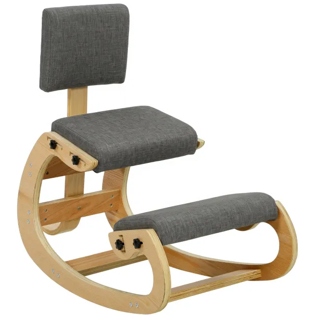 MUVANO Ergonomische kniestoel met rugleuning - Schommelende kniestoel - Kniestoel met grijze linnenlook bekleding - 98 x 54 x 86 cm - Voor kantoor en studie Grijs