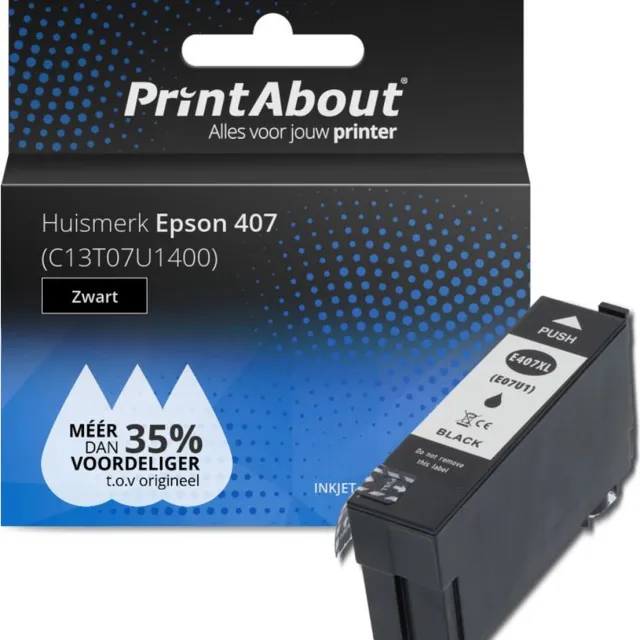 PrintAbout Huismerk Epson 407 (C13T07U1400) Inktcartridge Zwart